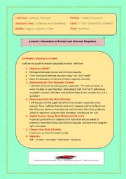 English Worksheet: Intonation in requests lesson plan