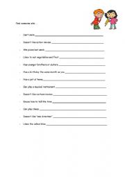 English Worksheet: Find someone who 