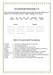 English Worksheet: describing personality