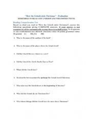 English Worksheet: How the Grinch stole Christmas Reading Exam