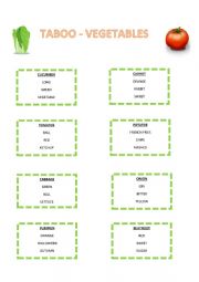 Taboo cards - vegetables