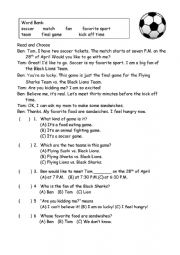 English Worksheet: Going to the soccer game