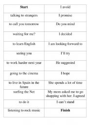 English Worksheet: Infinitivegerund domino