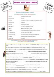 English Worksheet: Phrasal Verb About Leisure: A2.3 level