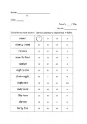 English Worksheet: 1-100 short test 