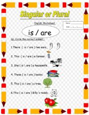 singular and plural for 1st and 2nd grade  the use of is and are 