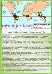 Countries that lie on the Equator. Complete the text with given vocabulary + KEY