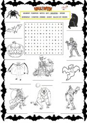 English Worksheet: Halloween vocabulary wordsearch