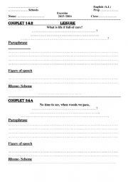 English Worksheet: poetry - leisure