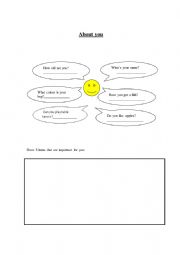 English Worksheet: About you