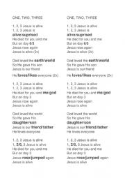 English Worksheet: Easter Song Lyrics Training One, Two, Three Jesus is alive