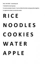 English Worksheet: Food Spelling 