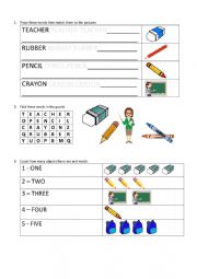 School supplies worksheet