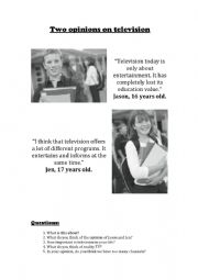 English Worksheet: Two Opinions on Television