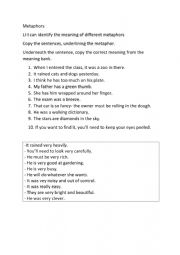 English Worksheet: Metaphors