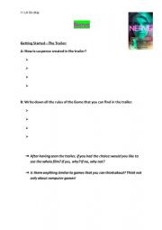 English Worksheet: worksheet NERVE film trailer