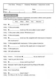 English Worksheet: Grammar Worksheet Question Words