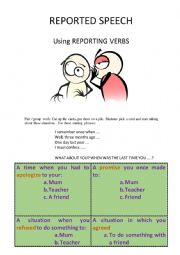 English Worksheet: REPORTING VERBS