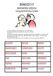 English Worksheet: REPORTING VERBS