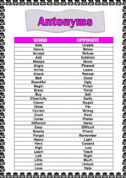 English Worksheet: Antonyms