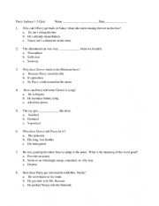 English Worksheet: Percy Jackson Lighnting Thief Quiz Chapters 1-5