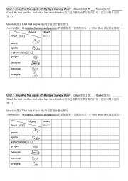 English Worksheet: Fruit Survey