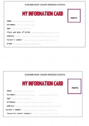 information card for students 