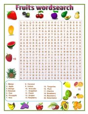 English Worksheet: FRUITS WORDSEARCH