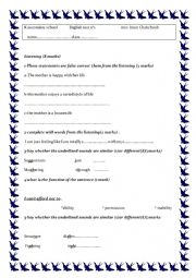 English Worksheet: english test for 3rd form pupils