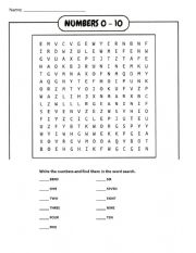 WORDSEARCH NUMBERS 0 - 10