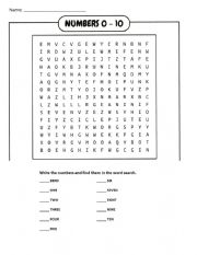 English Worksheet: WORDSEARCH NUMBERS 0 - 10