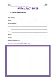 English Worksheet: Animal Fach Sheet