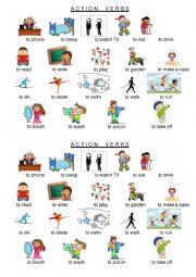 English Worksheet: list of action verbs + pictures