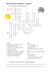 English Worksheet: Crossword Weather Vocabuly