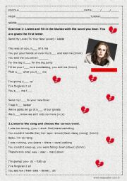 English Worksheet: song adelle