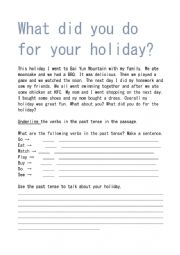 Your Holiday - Past Tense Worksheet