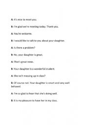 English Worksheet: conversation between teacher and parent