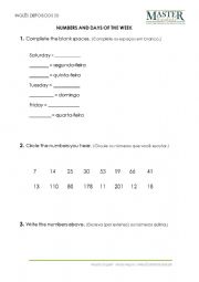 English Worksheet: numbers and days of the week