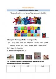 English Worksheet: Alphabet Song Sesame Street