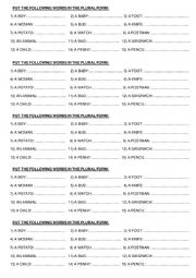 English Worksheet: irregular plurals