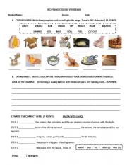 English Worksheet: RECIPE AND COOKING VERBS EXAM