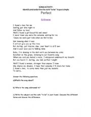 English Worksheet: SONG ACTIVITY PAST SIMPLE VERB 