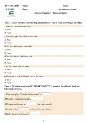 English Worksheet: English listening for grade 6 oversea