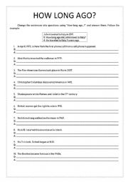 English Worksheet: How long ago did it happen?