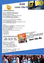 English Worksheet: Glee - Loser like me