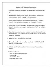 English Worksheet: Movies and Television Conversation