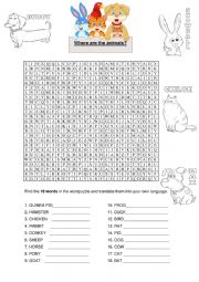 English Worksheet: Wordpuzzle animals