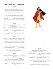 English Worksheet: Pocahontas Colors of the wind
