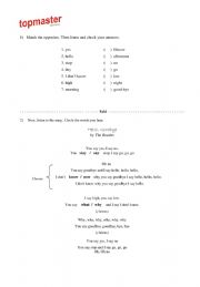 English Worksheet: Song Hello, Goodbye