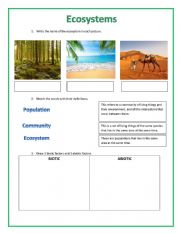 English Worksheet: ECOSYSTEMS